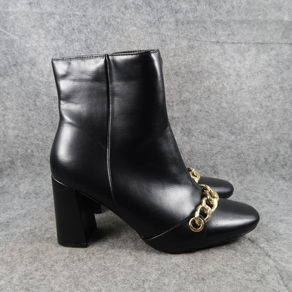 Brash Shoes Womens 9 Ankle Boots Block Heel Black Booties Chain Square Toe Zip